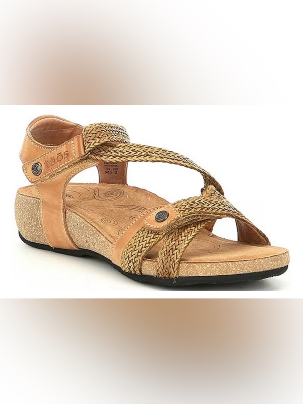 TAOS Trulie Woven Leather Sandals, size 38 (7-7.5) camel color